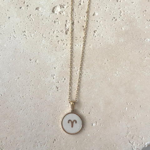 Tarnish Resistant 18k Gold Plated Mother of Pearl Zodiac Necklace