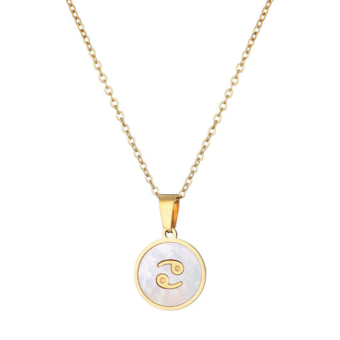 Tarnish Resistant 18k Gold Plated Mother of Pearl Zodiac Necklace
