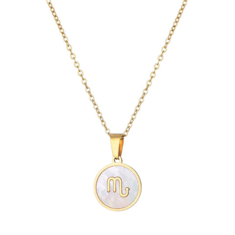 Tarnish Resistant 18k Gold Plated Mother of Pearl Zodiac Necklace