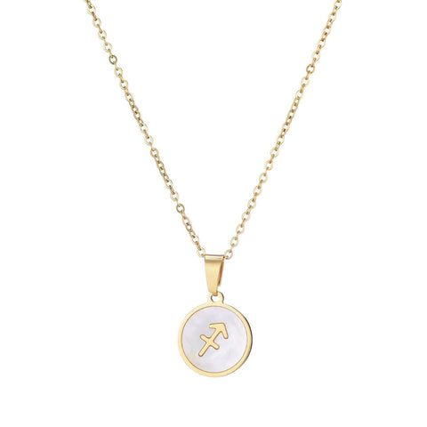 Tarnish Resistant 18k Gold Plated Mother of Pearl Zodiac Necklace