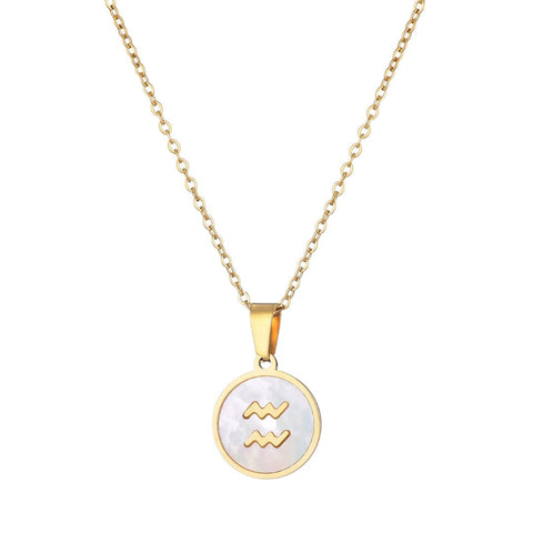 Tarnish Resistant 18k Gold Plated Mother of Pearl Zodiac Necklace
