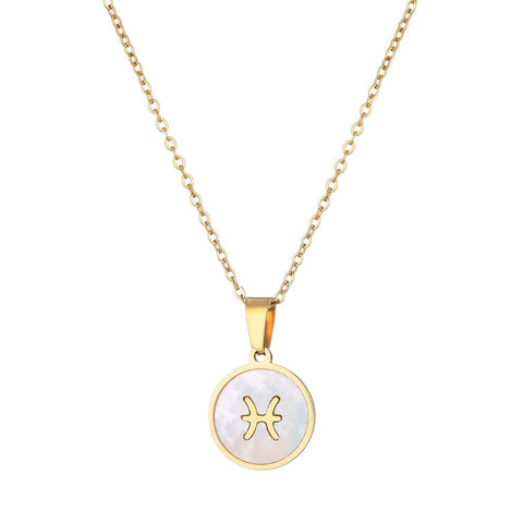 Tarnish Resistant 18k Gold Plated Mother of Pearl Zodiac Necklace