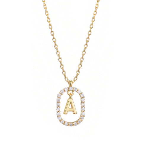 14k Gold Plated Floating Letter CZ Frame Necklace
