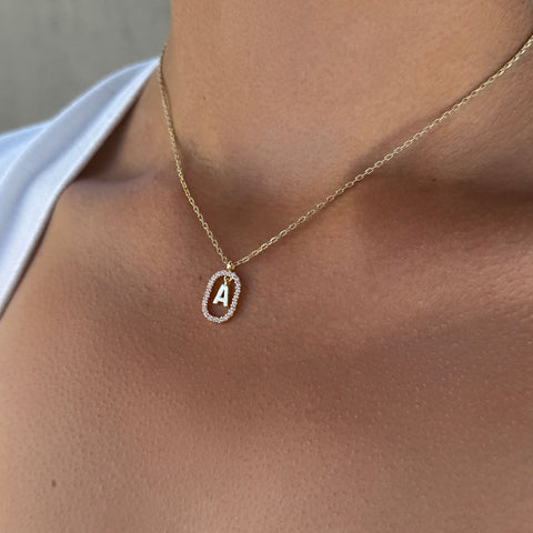 14k Gold Plated Floating Letter CZ Frame Necklace