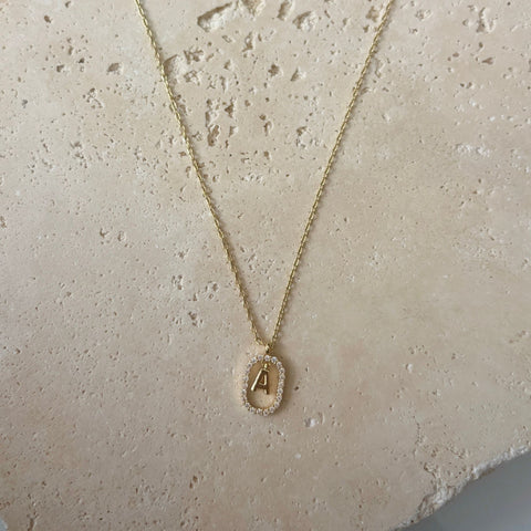14k Gold Plated Floating Letter CZ Frame Necklace