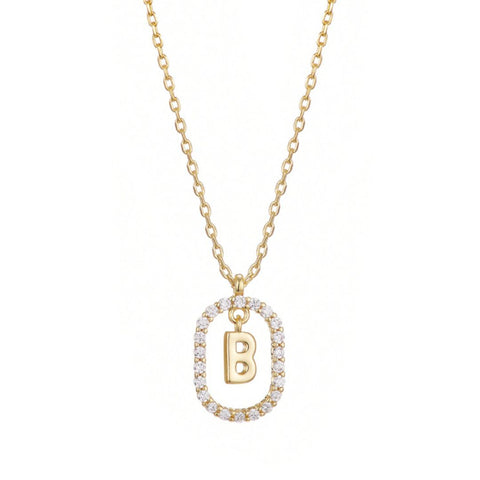 14k Gold Plated Floating Letter CZ Frame Necklace