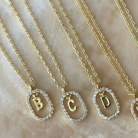 14k Gold Plated Floating Letter CZ Frame Necklace