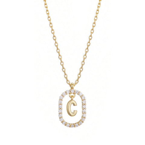 14k Gold Plated Floating Letter CZ Frame Necklace