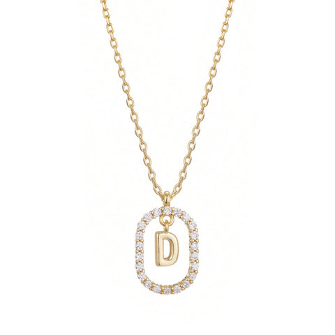 14k Gold Plated Floating Letter CZ Frame Necklace
