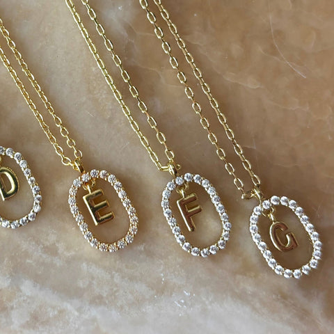 14k Gold Plated Floating Letter CZ Frame Necklace