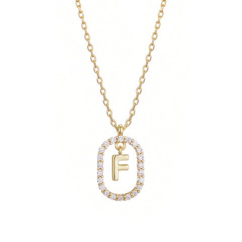 14k Gold Plated Floating Letter CZ Frame Necklace