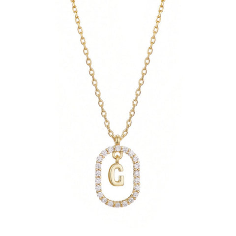 14k Gold Plated Floating Letter CZ Frame Necklace