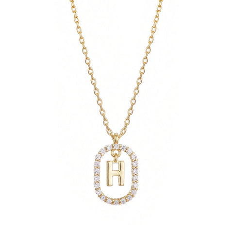 14k Gold Plated Floating Letter CZ Frame Necklace