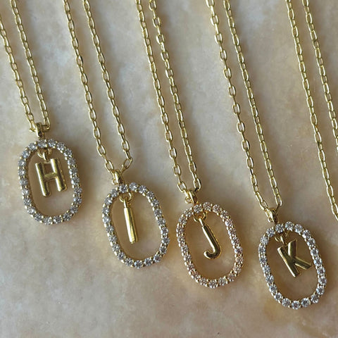 14k Gold Plated Floating Letter CZ Frame Necklace