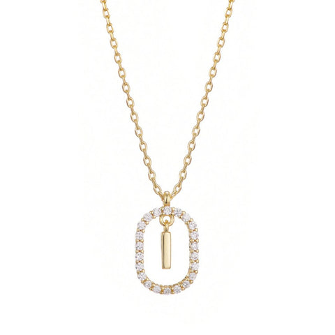 14k Gold Plated Floating Letter CZ Frame Necklace