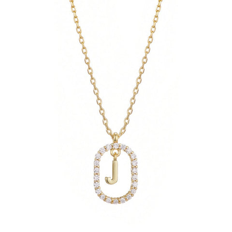 14k Gold Plated Floating Letter CZ Frame Necklace