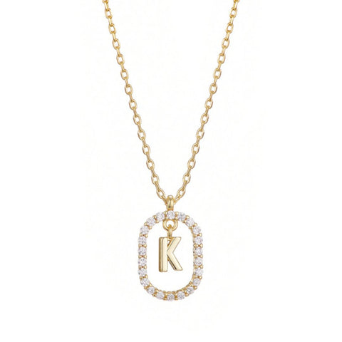 14k Gold Plated Floating Letter CZ Frame Necklace