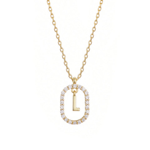 14k Gold Plated Floating Letter CZ Frame Necklace