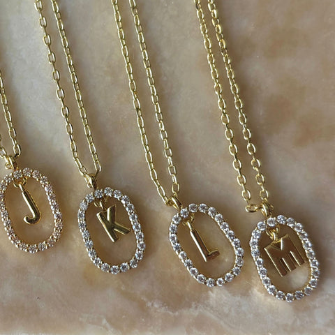 14k Gold Plated Floating Letter CZ Frame Necklace