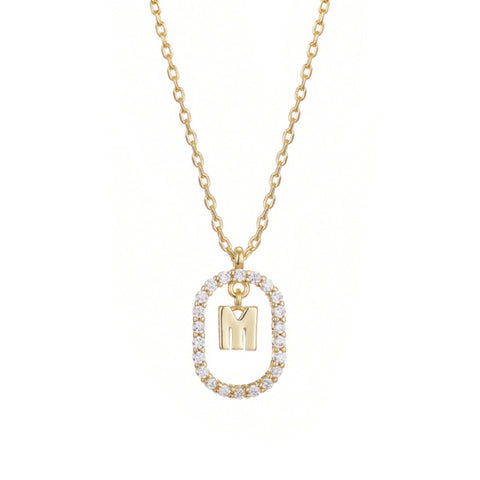 14k Gold Plated Floating Letter CZ Frame Necklace