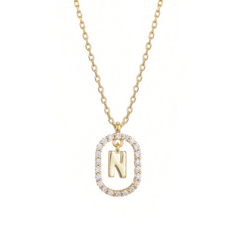 14k Gold Plated Floating Letter CZ Frame Necklace