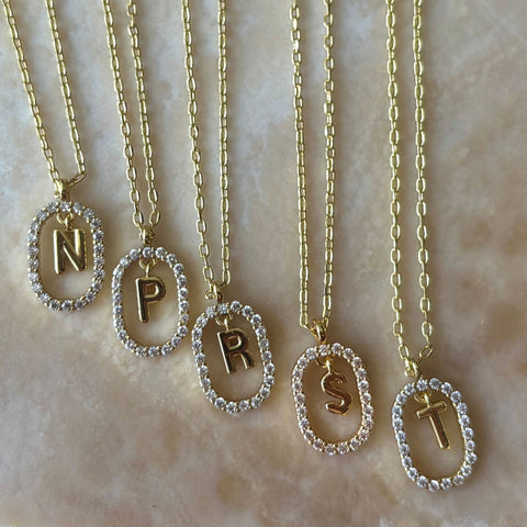 14k Gold Plated Floating Letter CZ Frame Necklace