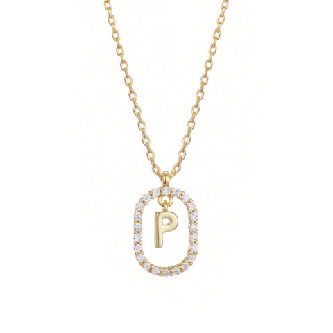 14k Gold Plated Floating Letter CZ Frame Necklace