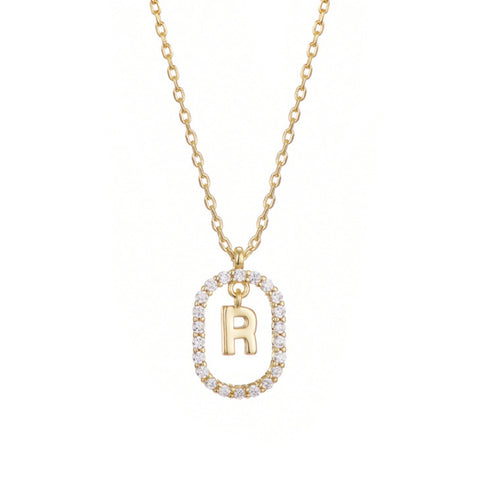 14k Gold Plated Floating Letter CZ Frame Necklace