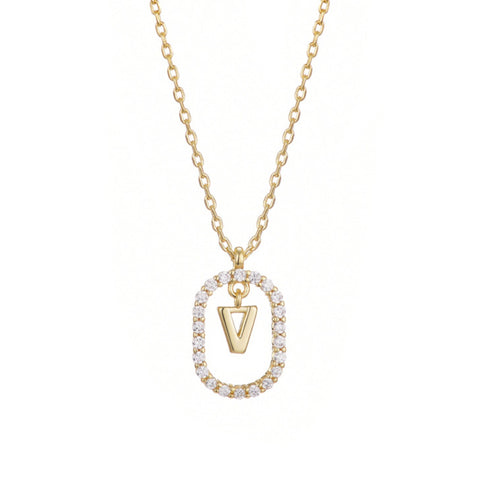 14k Gold Plated Floating Letter CZ Frame Necklace