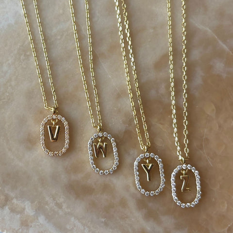 14k Gold Plated Floating Letter CZ Frame Necklace