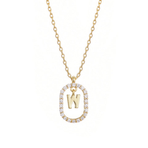 14k Gold Plated Floating Letter CZ Frame Necklace