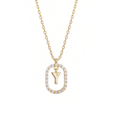 14k Gold Plated Floating Letter CZ Frame Necklace