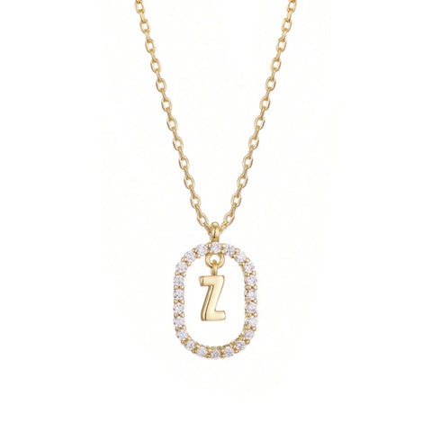 14k Gold Plated Floating Letter CZ Frame Necklace