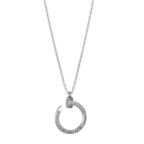 Curved CZ Nail Ring Necklace