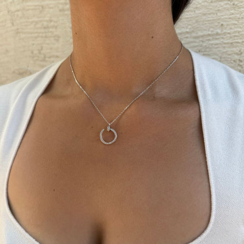Curved CZ Nail Ring Necklace