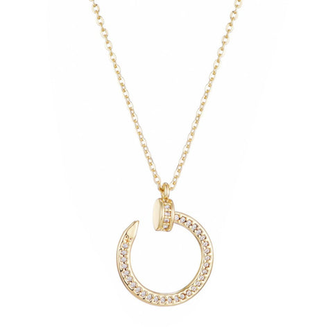Curved CZ Nail Ring Necklace