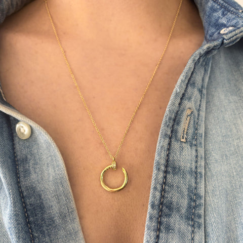 Curved CZ Nail Ring Necklace