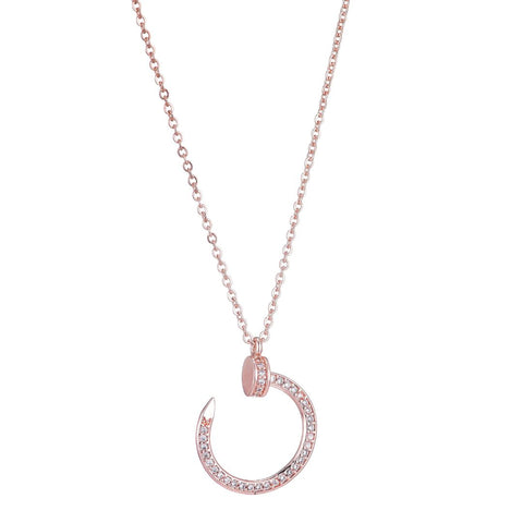 Curved CZ Nail Ring Necklace