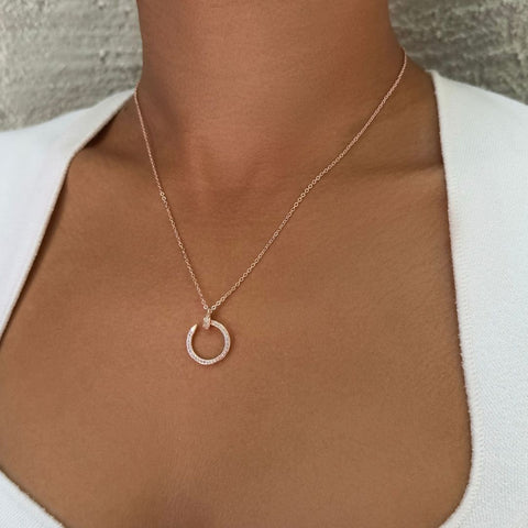 Curved CZ Nail Ring Necklace