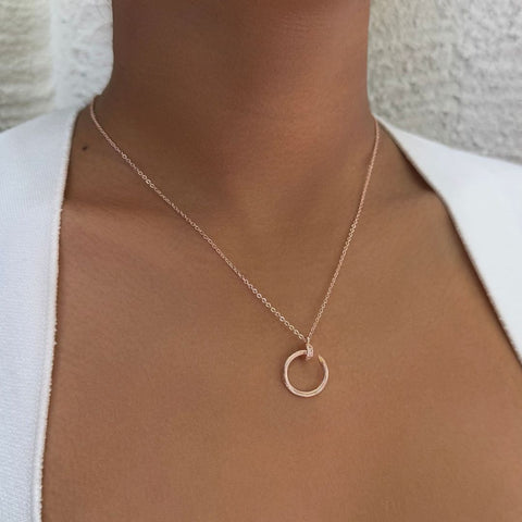Curved CZ Nail Ring Necklace