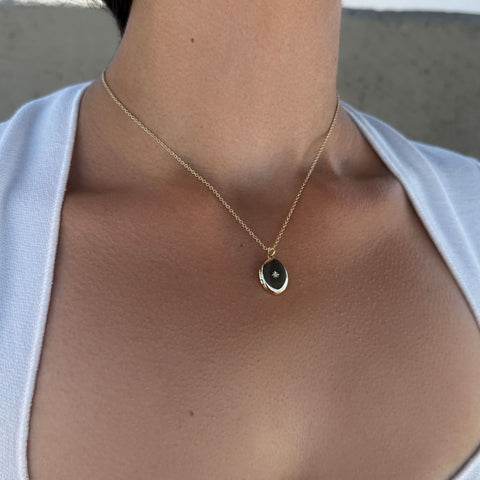 14k Gold Plated Oval Locket with CZ Starburst Necklace