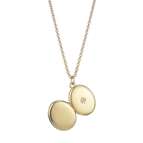 14k Gold Plated Oval Locket with CZ Starburst Necklace