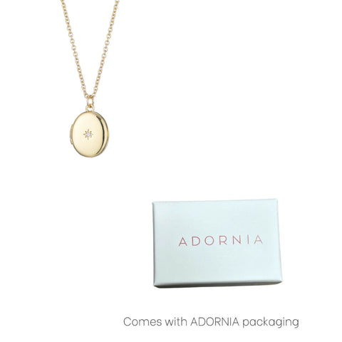 14k Gold Plated Oval Locket with CZ Starburst Necklace