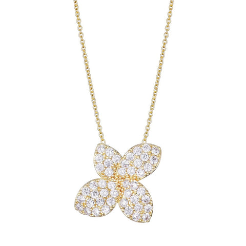 14k Gold Plated Oversized CZ Flower Necklace