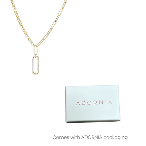 14k Gold Plated Mixed Chain CZ Oval Pendant Necklace