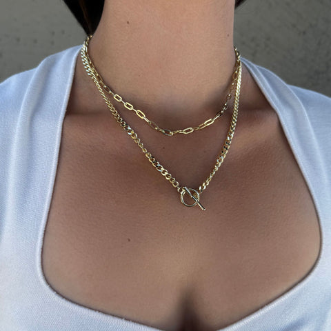 14k Gold Plated Toggle and Paperclip Set of 2 Necklaces