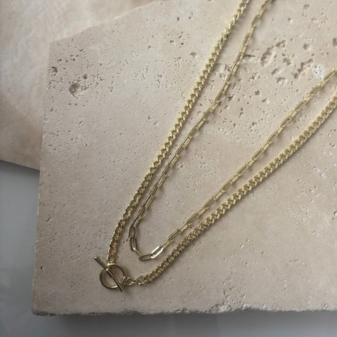 14k Gold Plated Toggle and Paperclip Set of 2 Necklaces