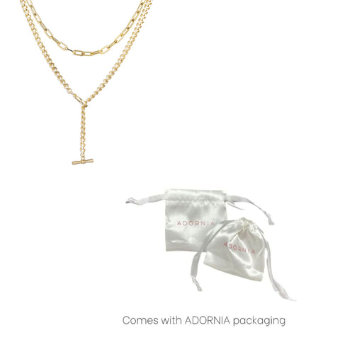 14k Gold Plated Toggle and Paperclip Set of 2 Necklaces
