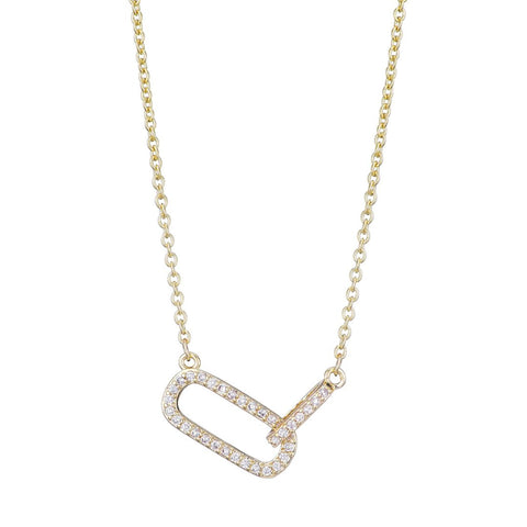 14k Gold Plated Pave CZ Links Necklace