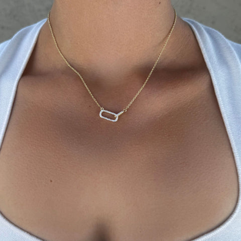 14k Gold Plated Pave CZ Links Necklace